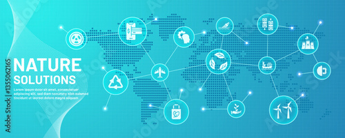 Green energy. Environmental businesses concept. Eco agriculture world. Global map. Climate change. Environment conservation. Sustainable production. Economic connection. Vector background