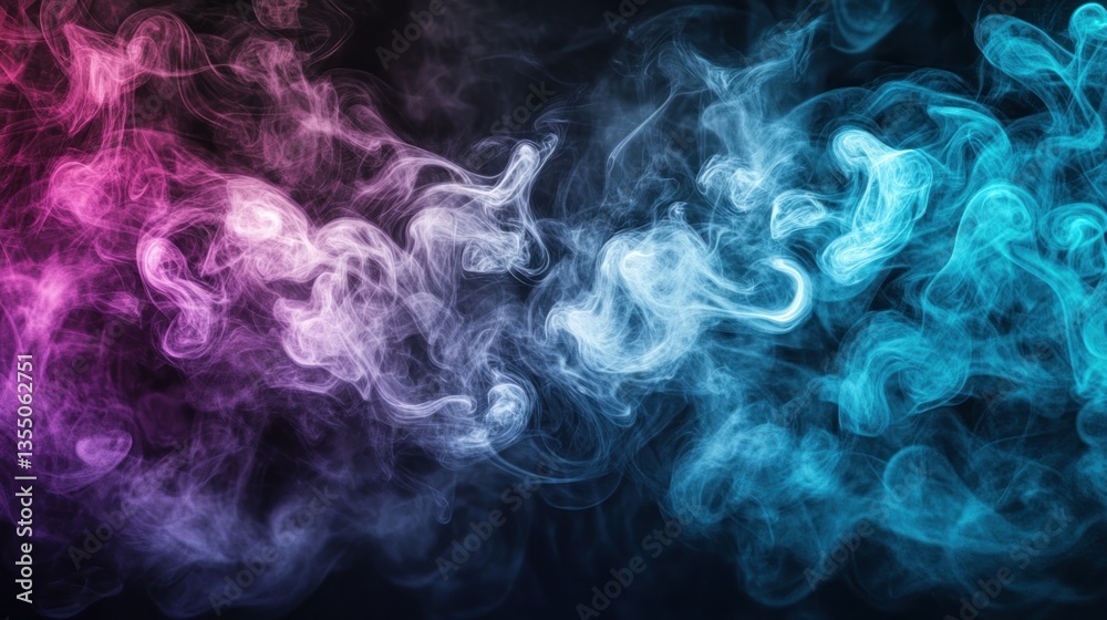 Fototapeta premium Abstract ethereal smoke effect with vibrant pink and cyan gradient on a dark background creating a dreamy and mysterious atmosphere
