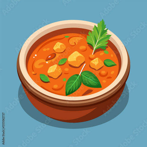 Hearty curry soup in a bowl.