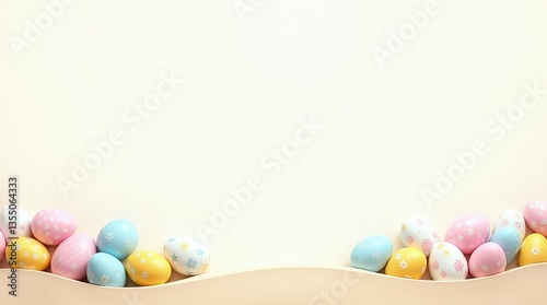 Easter eggs decoration on a pink and yellow background