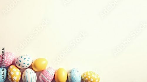 Easter eggs decoration on a pink and yellow background
