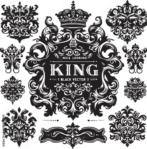 "Royal Ornamental King Crown Vector | Luxury Baroque Flourish Design"