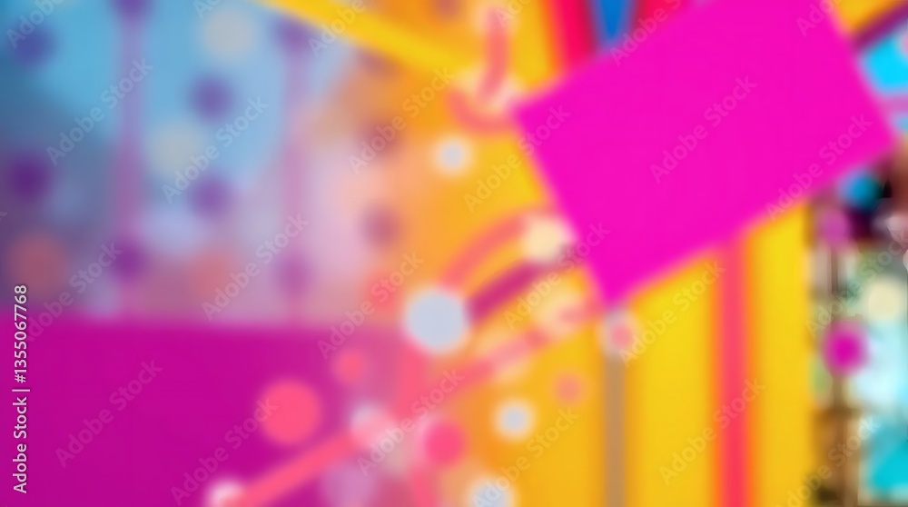Obraz premium The blurred colorful image contains pink shapes, lines, and bokeh circles. It’s intended to be used as generative fill for AI, so it’s not a real person or property.