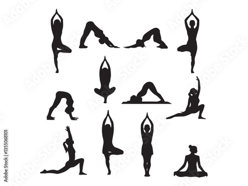 silhouettes of yoga poses