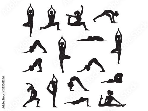 silhouettes of yoga poses