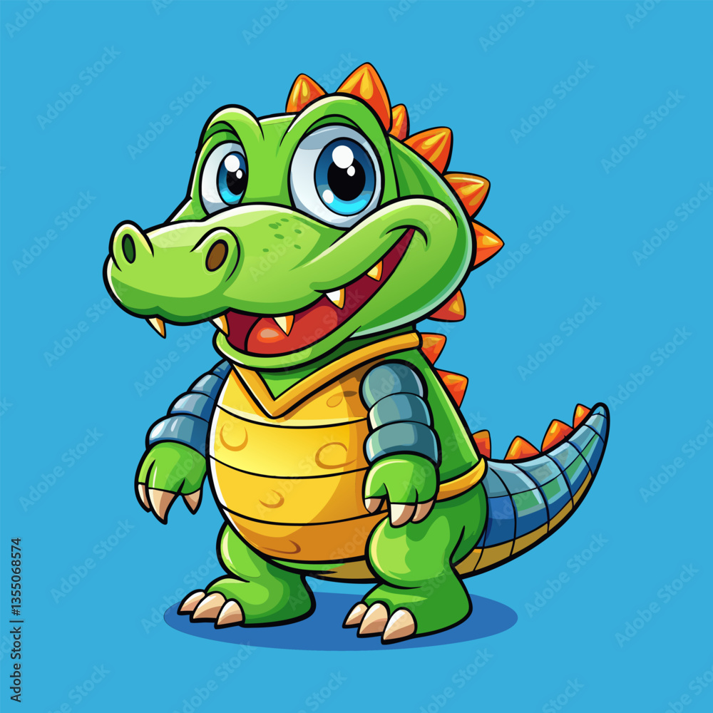 Fototapeta premium Cute cartoon crocodile in armor.