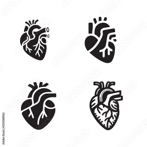 set collection black human heart anatomy icon vector design