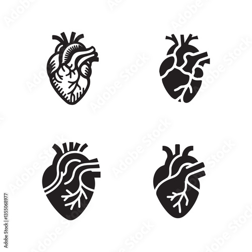 set collection black human heart anatomy icon vector design