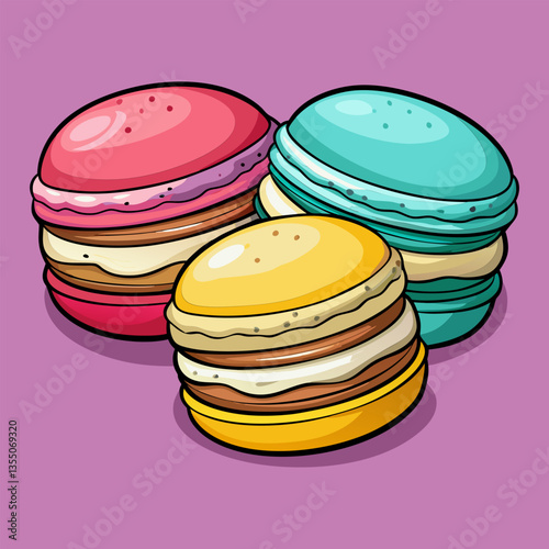 Colorful macarons stacked in a sweet display.