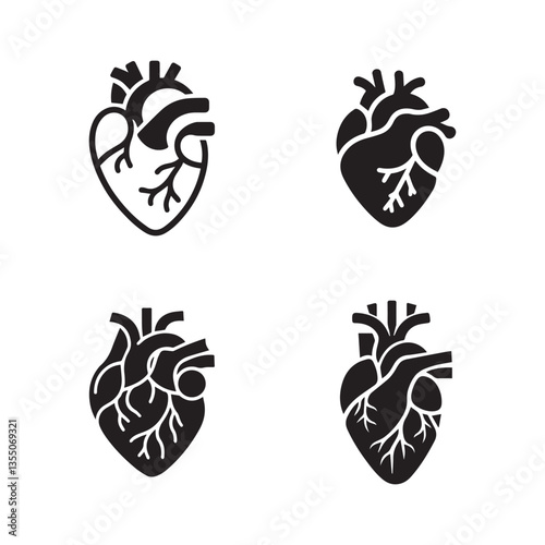 set collection black human heart anatomy icon vector design