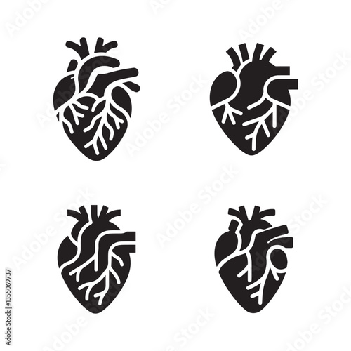 set collection black human heart anatomy icon vector design
