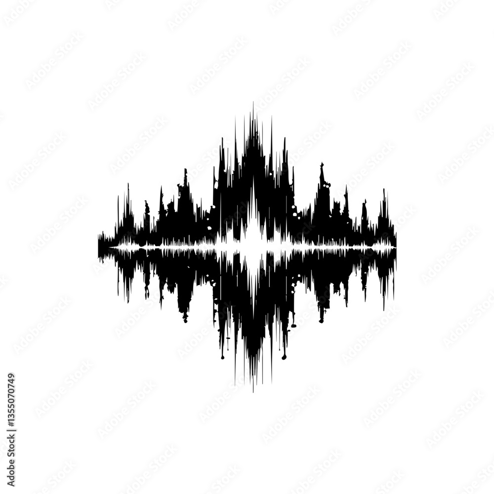 Fototapeta premium Black grunge effect vector sound waves flow isolated on a white background flat design