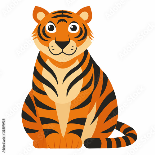 Cartoon african tiger sitting.Suitable for children's books, sticker, mascot, logo,icon.Vector illustration animal on white background


