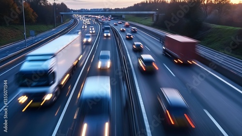 Wallpaper Mural Busy highway with motion blur of cars and trucks during evening rush hour : Generative AI Torontodigital.ca