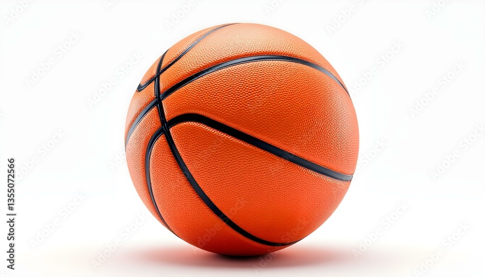 Fototapeta premium basketball, orange, spherical, textured, leather, black lines, sport equipment, closeup, detailed, realistic, studio lighting, white background 