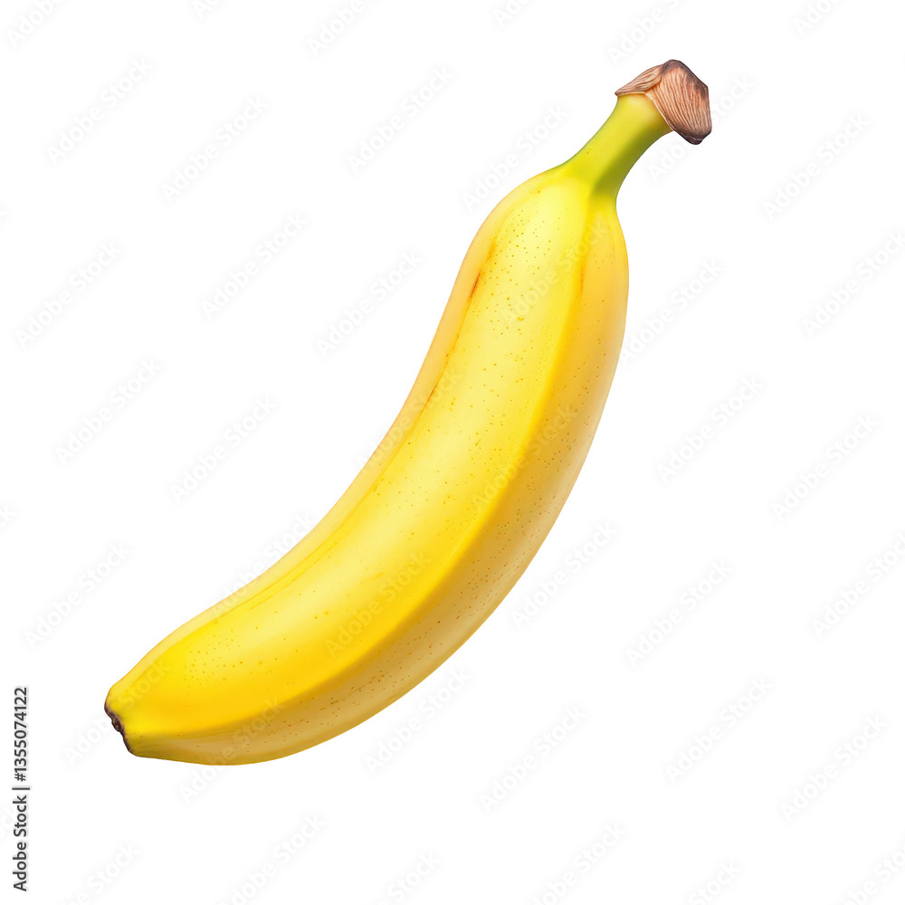A vibrant yellow banana with a smooth surface and slight speckles, showcasing its natural curves and distinct stem, Transparent Background. A vibrant yellow banana with a smooth surface and slight speckles, showcasing its natural curves and distinct stem, Transparent Background.