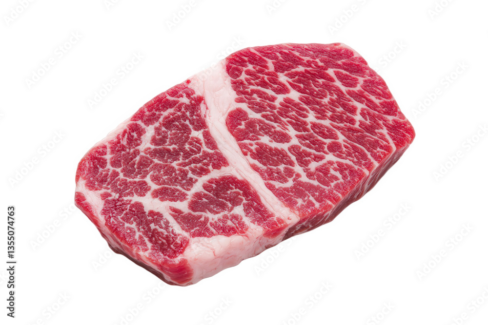 Obraz premium A marbled piece of beef showcasing intricate patterns of fat and muscle, highlighting its quality and tenderness, Transparent Background.