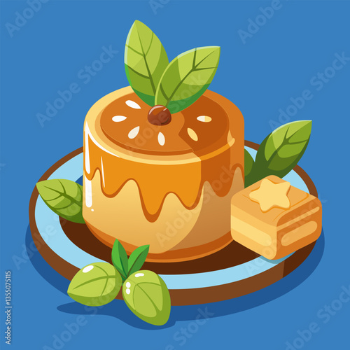 Delicious caramel cake with mint.