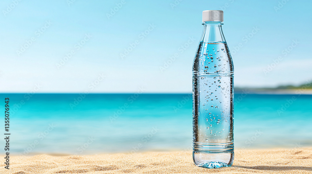 Refreshing Water Bottle on Sandy Beach Backdrop a Thirst Quenching Summer Hydration Solution Refreshing Water Bottle on Sandy Beach Backdrop a Thirst Quenching Summer Hydration Solution