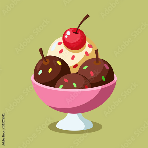Colorful ice cream sundae delight.