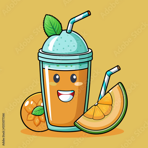 Cute smoothie with melon slice.