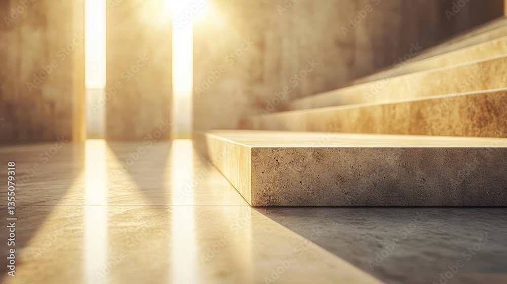 Sunlit Concrete Steps and Platform Minimalist Architectural Design