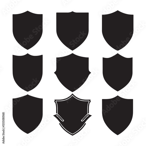 Classic heraldic shield set with gold and silver metal emblems