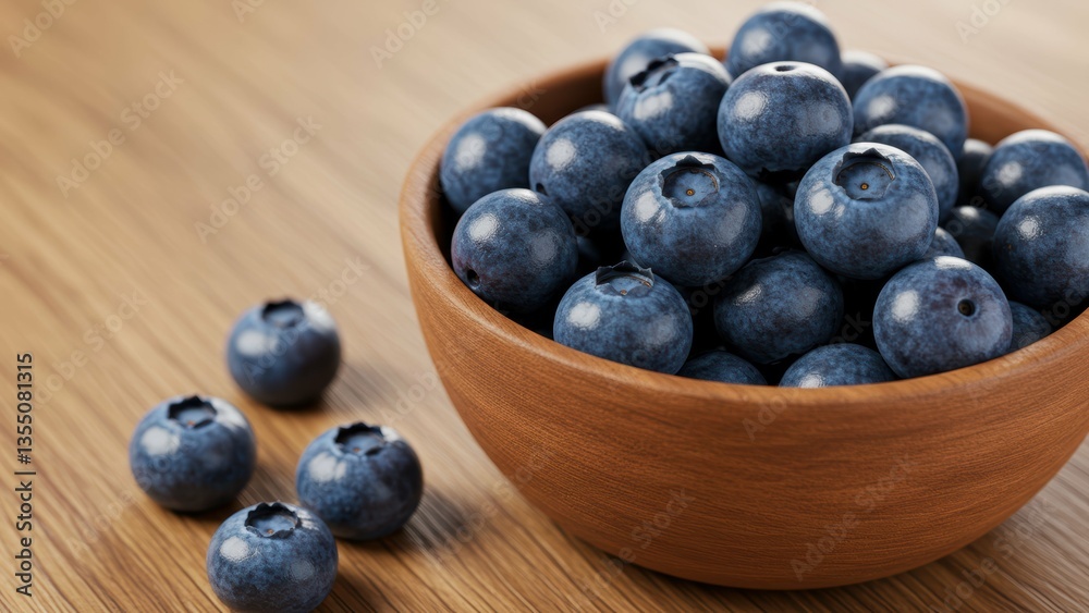 Bowl with blueberries placed on wooden table. Close-up studio shot highlighting sweet, fresh fruit. Represents healthy eating, nutritious diet, antioxidant properties. Bowl with blueberries placed on wooden table. Close-up studio shot highlighting sweet, fresh fruit. Represents healthy eating, nutritious diet, antioxidant properties.