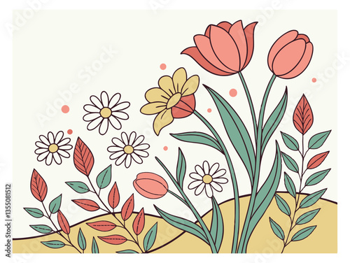 Pink tulip floral vector illustration in a spring pattern