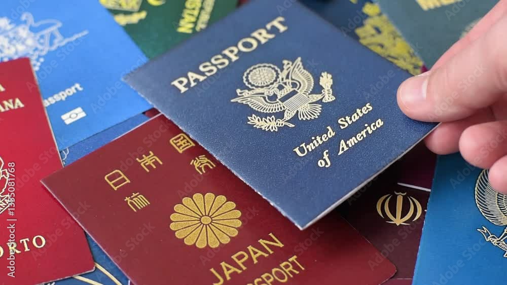 Background consisting of passports of different countries as conceptual wallpaper for your design Background consisting of passports of different countries as conceptual wallpaper for your design