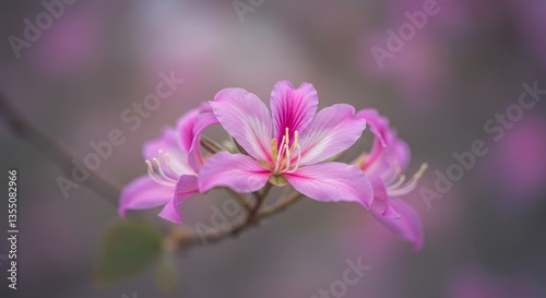 Bauhinia Blossoms: Hong Kong Orchid Tree Close Up - Delicate pink Bauhinia blossoms, symbolizing resilience, beauty, Hong Kong, springtime, and nature's artistry