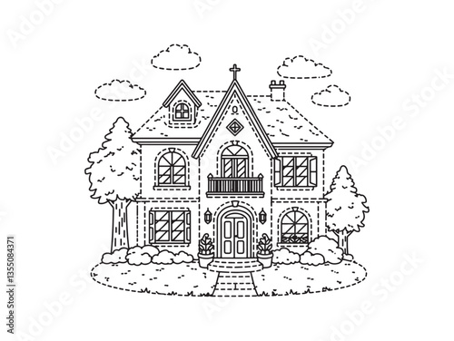 Fairy Tale Castle Vector Illustration on White Background