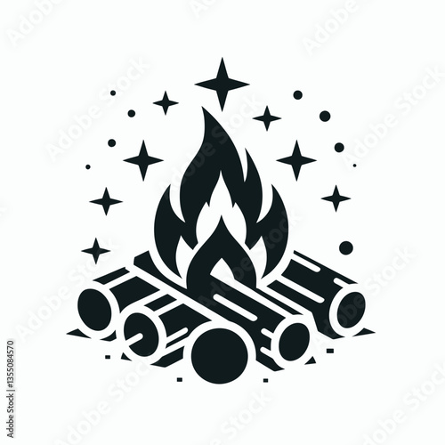 very simple flat and minimalist Campfire Logs silhouette in black on a white background 