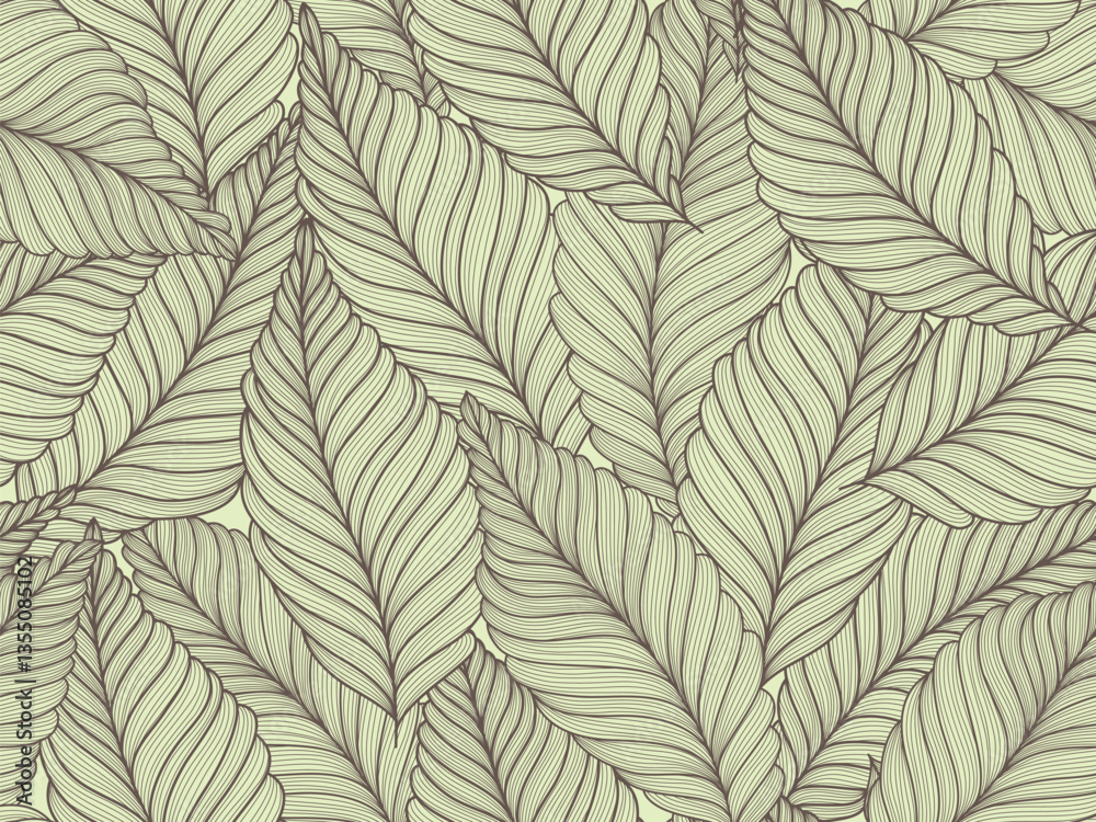 Seamless brown and light green floral background with leaves. Hand drawn minimal abstract organic shapes pattern. Vector light green abstact pattern with brown leaves