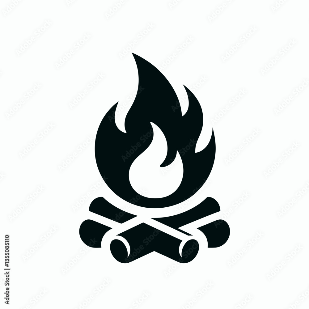 very simple flat and minimalist Campfire silhouette in black on a white background very simple flat and minimalist Campfire silhouette in black on a white background