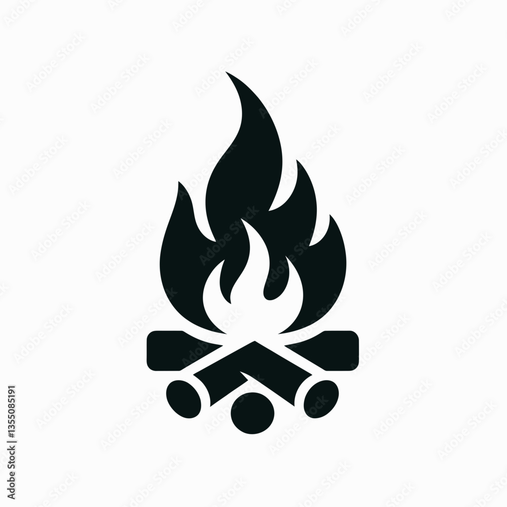 very simple flat and minimalist Campfire silhouette in black on a white background very simple flat and minimalist Campfire silhouette in black on a white background