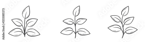 Plants with five leaves line illustrations. Nature, spring and planting design elements. Isolated vector images
