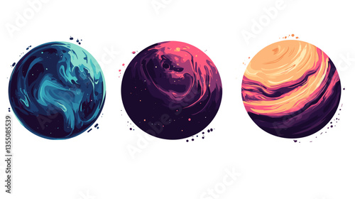 Colorful cosmic orbs illustrating a modern artistic interpretation of celestial bodies in a vibrant galaxy setting