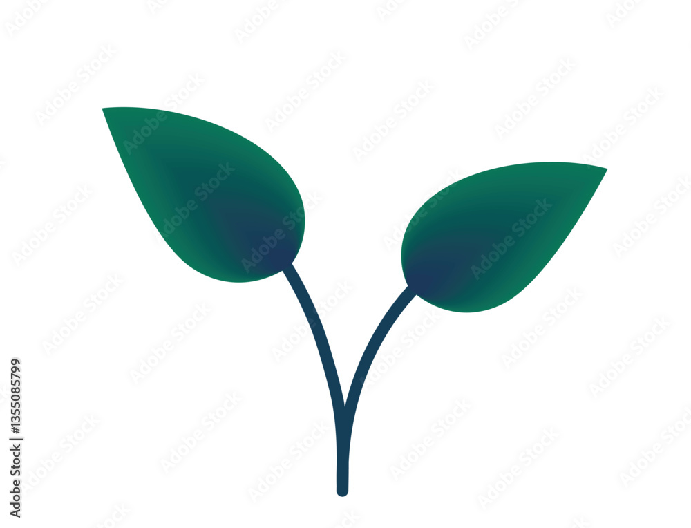 Plant sprout with two stems green gradient illustration. Spring, planting and nature design element. Isolated vector image