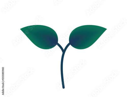 Sprouted plant with two leaves green gradient illustration. Spring, planting and nature design element. Isolated vector image
