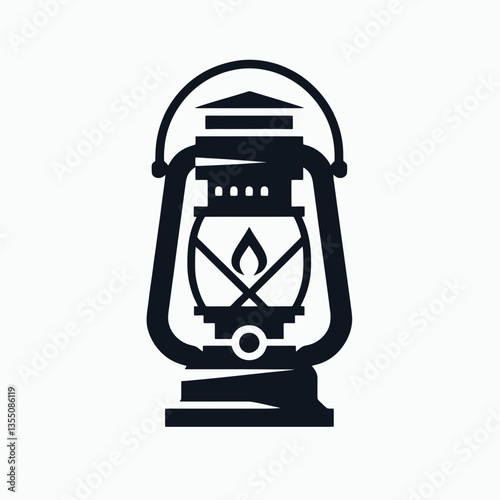 very simple flat and minimalist Camping Lantern silhouette in black on a white background