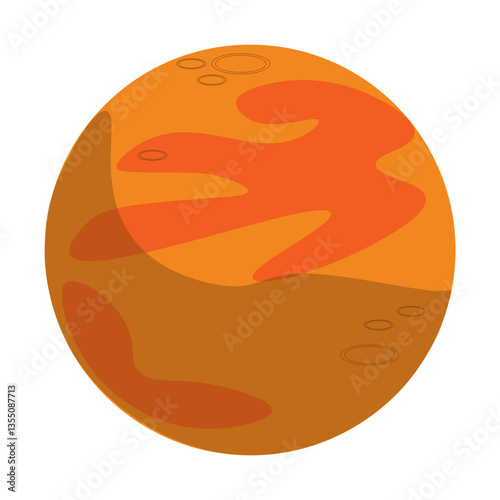 Orange planet located somewhere in  vastness of universe. Cosmic body lost in interstellar space. Space day. One icon isolated on  white background. Cute and cartoony.