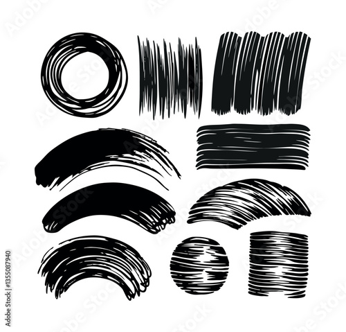 Black and white vector icon set with nature art and decorative elements