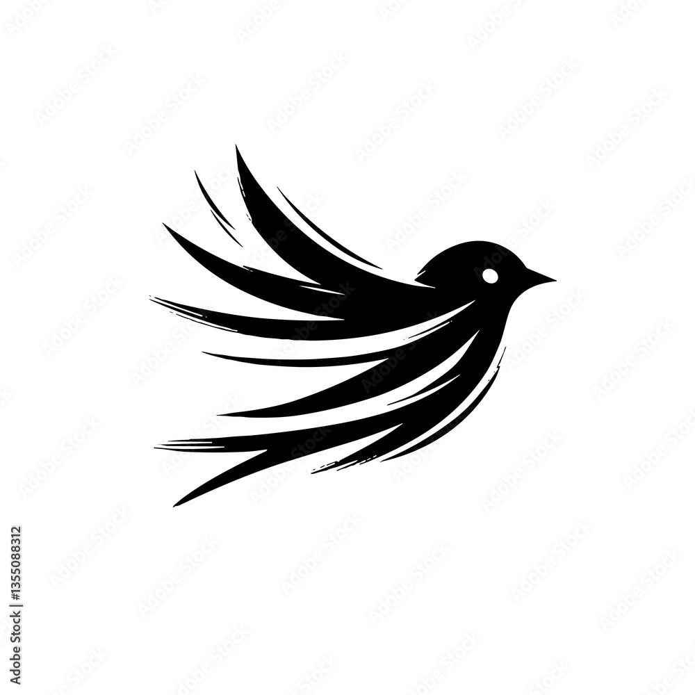 Fototapeta premium Bird Silhouette in Flight, Simple Design, against White Background with Copy Space