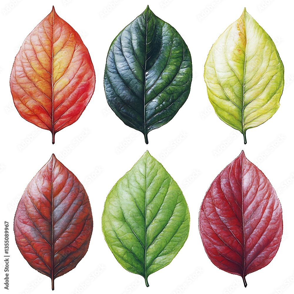 Obraz premium Colorful leaves on white background. Autumn transition for natural variety.