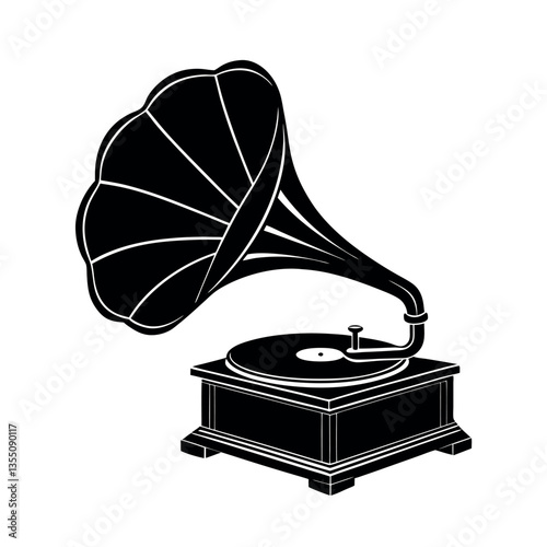 Music Themed Gramofons Black Vector for Graphic Design

