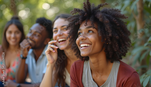 Group of happy multi ethnic friends laughing together outdoors