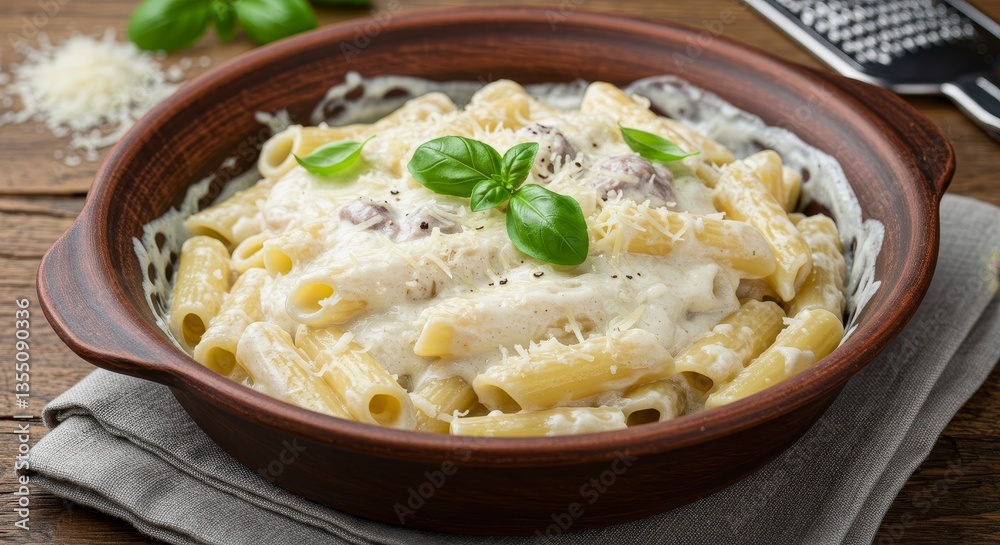 Creamy Pasta with Meatballs and Basil - Delicious penne pasta in a creamy sauce, topped with meatballs and fresh basil. A perfect comfort food Creamy Pasta with Meatballs and Basil - Delicious penne pasta in a creamy sauce, topped with meatballs and fresh basil. A perfect comfort food