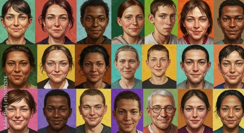 Diverse Faces of Humanity - A vibrant collection of portraits showcasing the beauty of human diversity in age, gender, and ethnicity