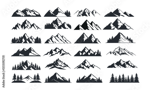 Set of mountain icons for hazard warning and safety signs
